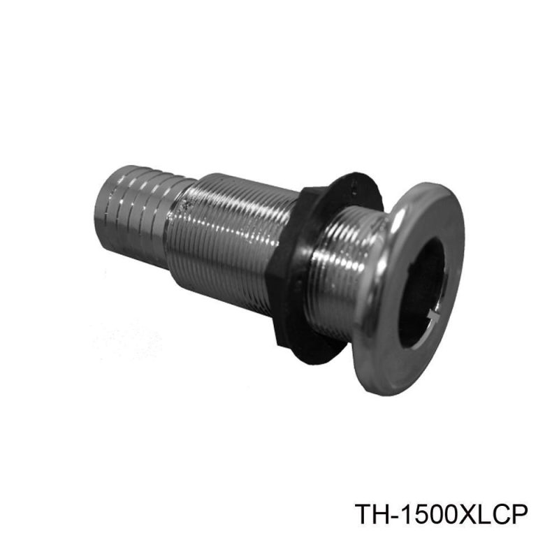 TH Marine Gear Extended LengthChrome Plated (TH-1500XLCP-DP) 1-1/2 inch Straight Thru-Hull Fittings