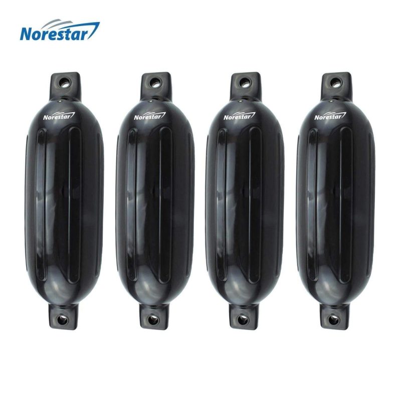 Norestar Fenders 5.5" × 20" / Black Four-Pack Double-Eye Ribbed Boat Fenders, Deflated