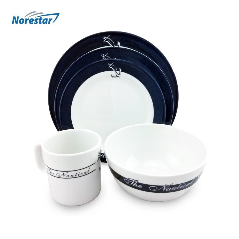 Norestar Galleyware 20 Piece Melamine Galleyware Dish Set, Nautical Collection