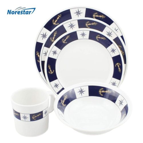 Norestar Galleyware 20 Piece Melamine Galleyware Set, Anchor & Compass Theme