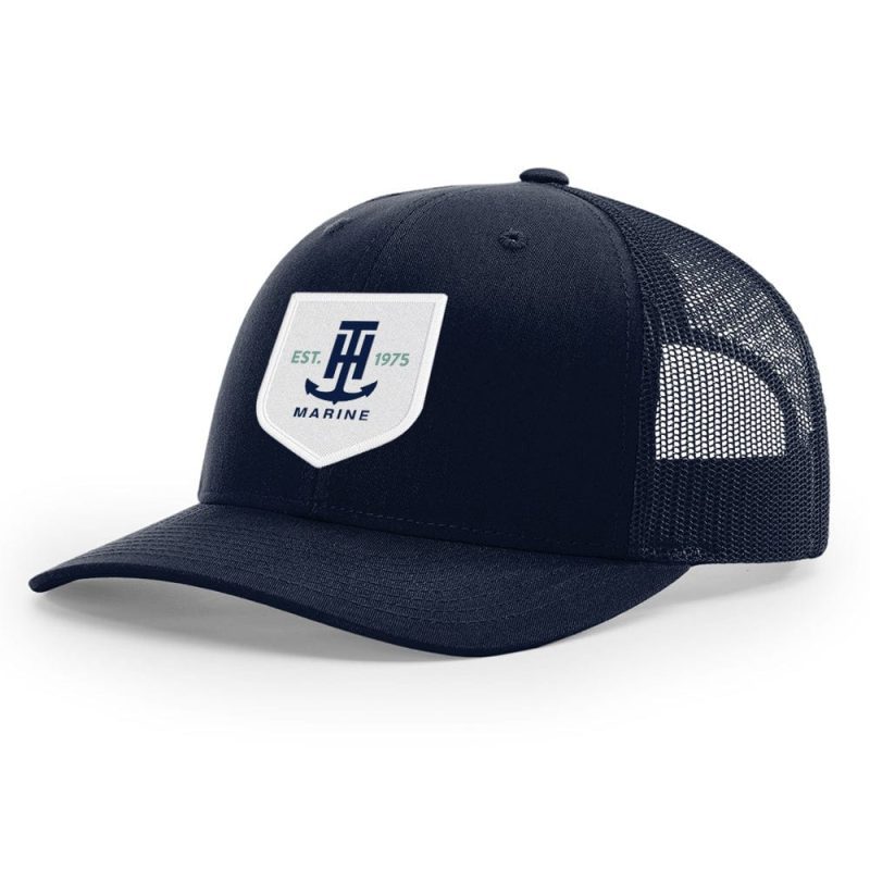 snapback hat navy and white logo patch snapback 30354416631851